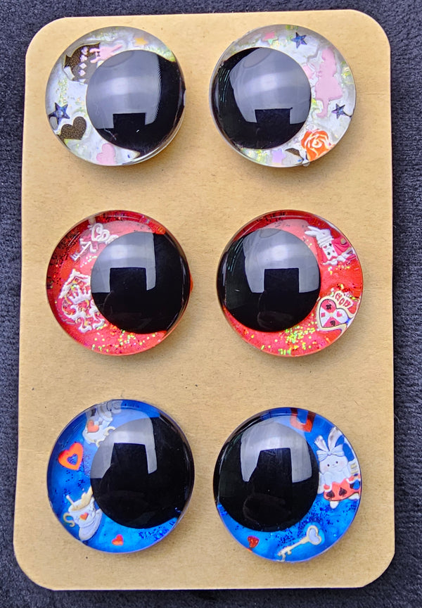 3 Pair Set of 30mm - Alice in Wonderland Themed - DROP