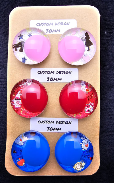 3 Pair Set of 30mm - Alice in Wonderland Themed - DROP