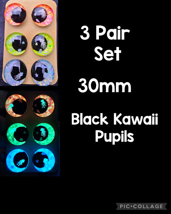 3 Pair Set of 30mm - Glow In The Dark - DROP
