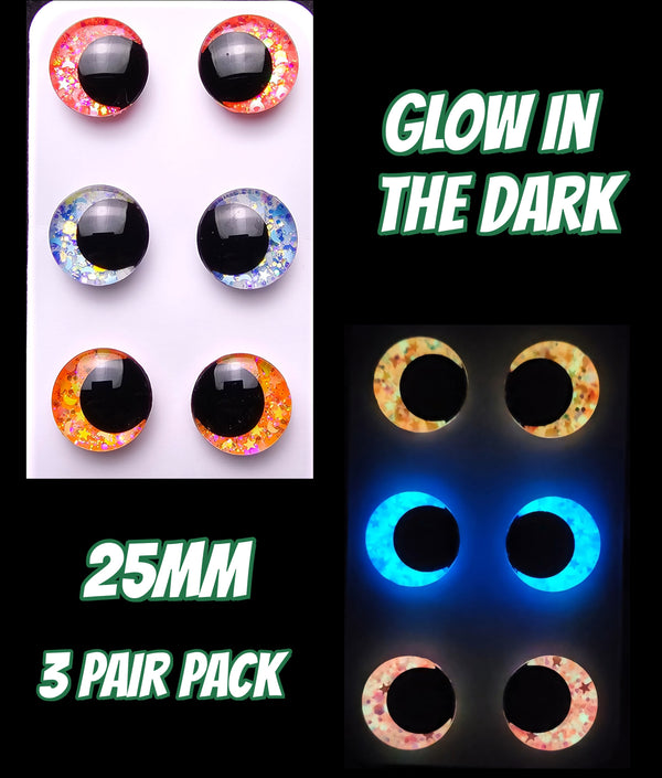 3 Pair Set of 25mm Glow-in-the-dark - DROP