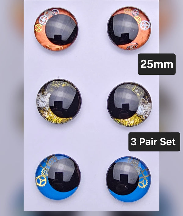 Steampunk 3 Pair Set of 25mm - DROP